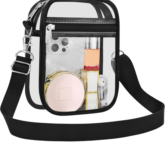 Handbags - Transparent Crossbody Bag with Black Accents